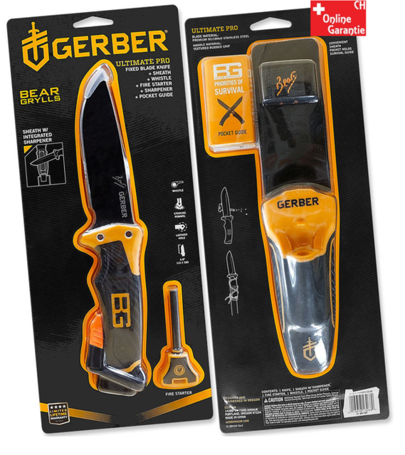 Bear Grylls Ultimate PRO Messer mit Full-Tang Klinge und viel Ausstattung Jagd Jagdmesser Outdoor Surival Serie TV DMAX Serie Gerber