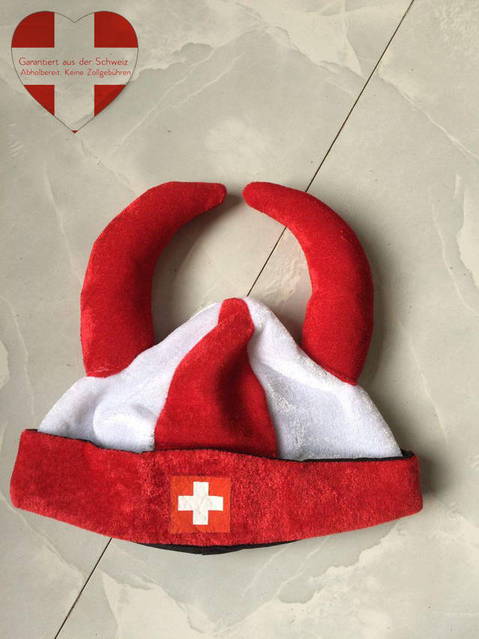 Schweiz Fan Kappe Mtze Hrner Fanartikel Cap Hopp Schwiiz Fussball Hockey WM EM Fanshop