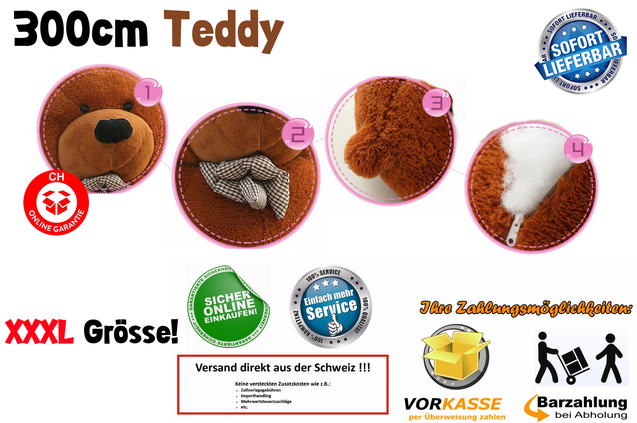  Teddybr XXXL 300 cm Teddy Br Plschbr Kuschel Tier Plschtier Geschenk Kind Kinder Freundin Geburtstag Valentinstag Weihnachten