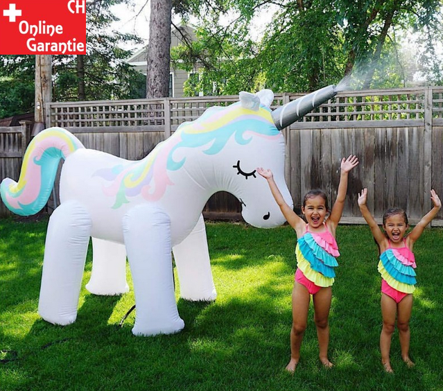 Aufblasbares Einhorn Wasser Sprinkler Wassersprinkler Garten Kinder Unicorn Sommer Garten Wasserspielzeug XXL Schweiz Pool Badi Kind Kinder