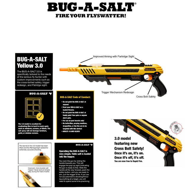 BUG-A-SALT 3.0 Bug a Salt Flinte Fliegen Jagd Fliegenkiller Salz Gewehr Schrotflinte Salzgewehr Luftdruckgewehr gegen Insekten Fliegenklatsche