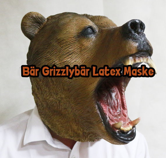 Bär Grizzlybär Latex Maske Tiermaske Kostüm Fasnacht Halloween