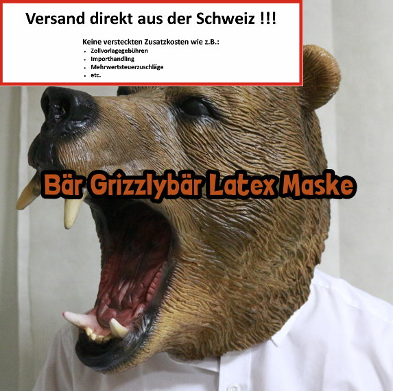 Bär Grizzlybär Latex Maske Tiermaske Kostüm Fasnacht Halloween