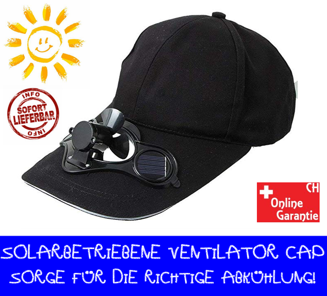 Baseball Cap Solar Mütze Kappe integriertem Ventilator Sommer Gadget Fan Kühlung Kleidung Openair Camping Ferien Sonne Solarbetrieben