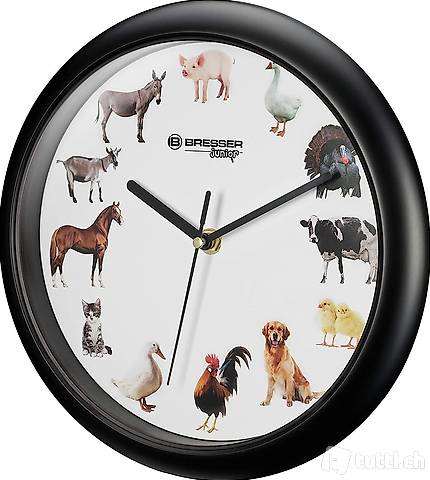Bauernhof-Uhr - Wanduhr für Kinder, 12x ein Tier