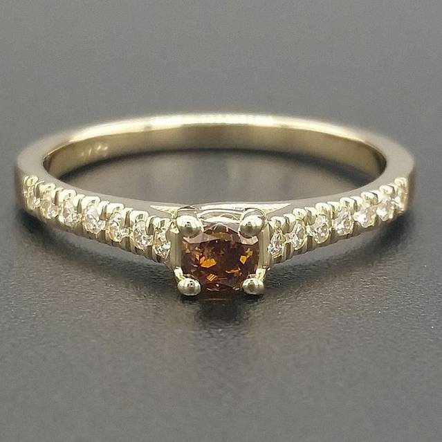 Brownish Orange, Diamonds - 14 kt Gelbgold - Ring (Neu & mit Zertifikat)