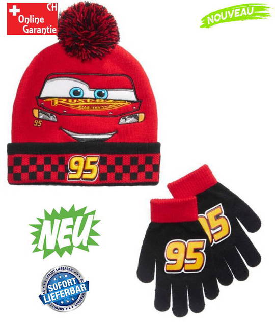 Disney Car Auto Lightning McQueen Winter Mütze Hut & Handschuh Set für Kinder Junge Kindermütze Winter