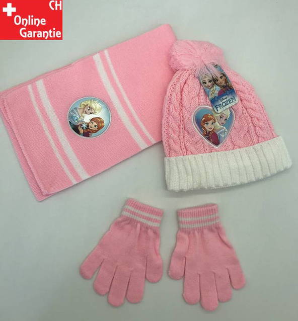 Disney Die Eisknigin Set Mtze Schal Handschuhe fr Mdchen Rosa Pink Anna & Elsa Warm Winter