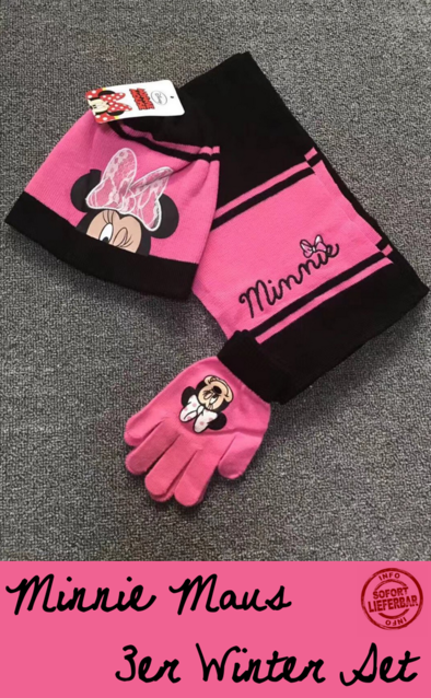 Minnie Maus Minnie Mouse Mütze Cap Beanie Handschuhe Handschuhen Schal Winter Kleidung Set Winterset Kind Mädchen Girl