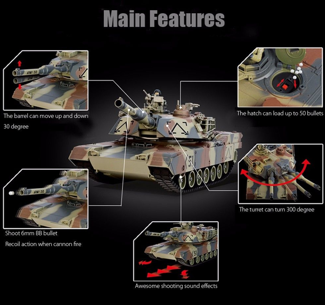 Ferngesteuerter Panzer Tank RC Airsoft Softair BB Kugeln Schiess Funktion Camouflage Komplettset Spielzeug ca. 41cm XL Grösse