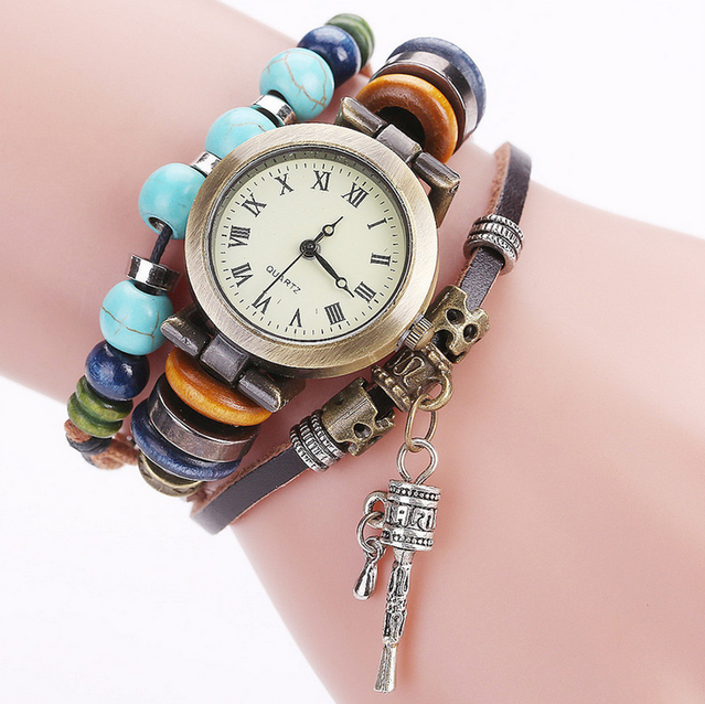 Frauen Damen Uhr Analog Quarzwerk mit handgefertigt geflochten Leder Armband Geschenk
