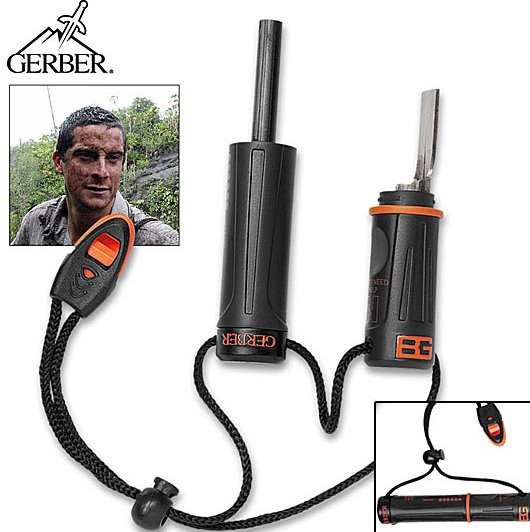 Gerber Bear Grylls Feuerstarter mit wasserdichtem Zunderlage Inklusive Notfallpfeife