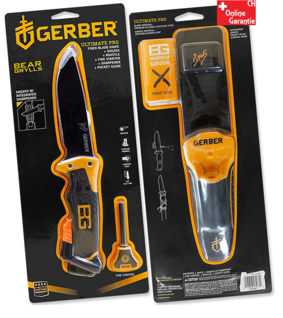 Gerber Bear Grylls Ultimate PRO Messer Surival Jagd Campingmesser mit Full-Tang Klinge und viel Ausstattung DMAX Serie