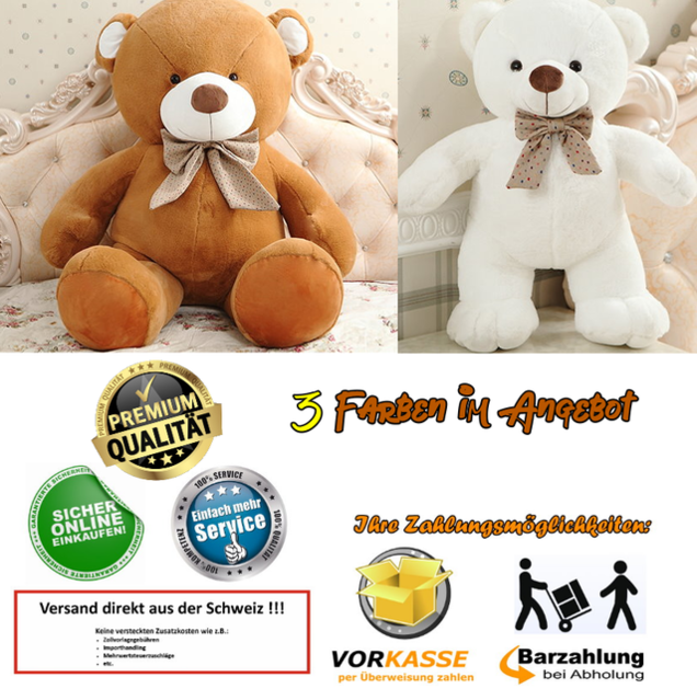 Gigantischer Teddybär Plüschbär Plüsch Teddy Bär 210cm 3 Farben Premium Bärenfell Geschenk Kinder Freundin Neuware