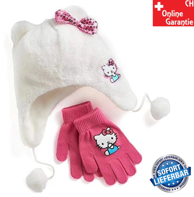 Hello Kitty Mütze Kappe Beanie Handschuhe Set für Kinder Mädchen Fan Kleidung HK Hellokitty Fan