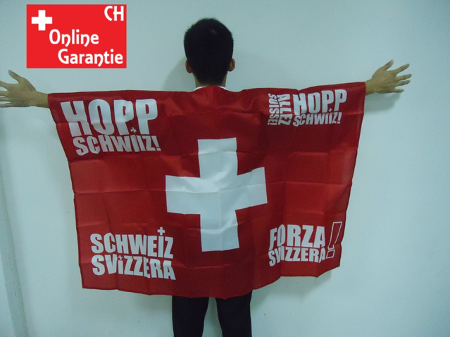 Hopp Schwiiz Alles Suisse Forza Svizzera Schweiz Switzerland Fan Flagge Fussball Hockey WM EM Umhängefahne Fahne Fanartikel