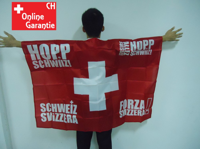 Hopp Schwiiz Alles Suisse Forza Svizzera Schweiz Switzerland Fan Flagge Fussball Hockey WM EM Umhngefahne Fahne Fanartikel