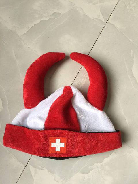 Schweiz Switzerland Suisse Hopp Schwiiz Hut Fanartikel Fanhut mit Hörner Fanmütze für Fussball WM Katar
