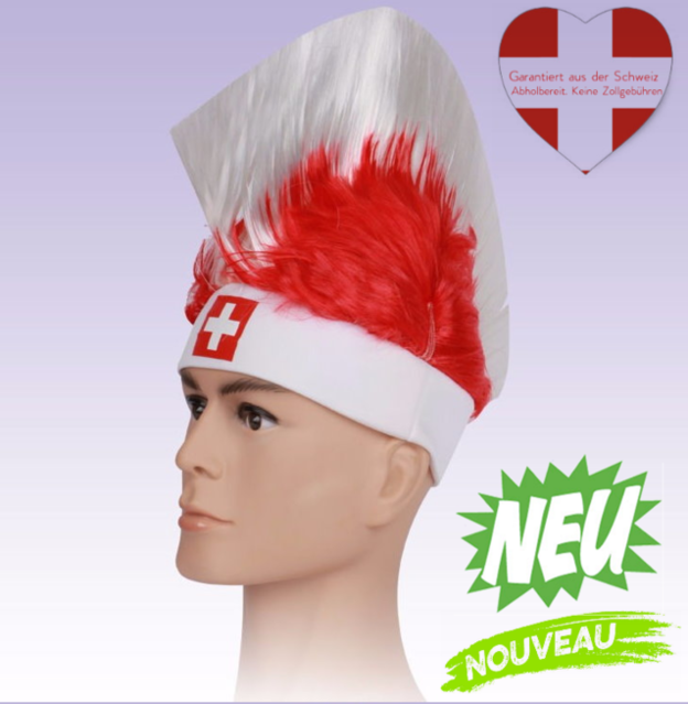 Hopp Schwiiz Percke Schweiz Switzerland Suisse Fan Accessoir Irokesen Percke Irokese Hut Kappe Fussball Eishockey WM EM Allez la suisse!