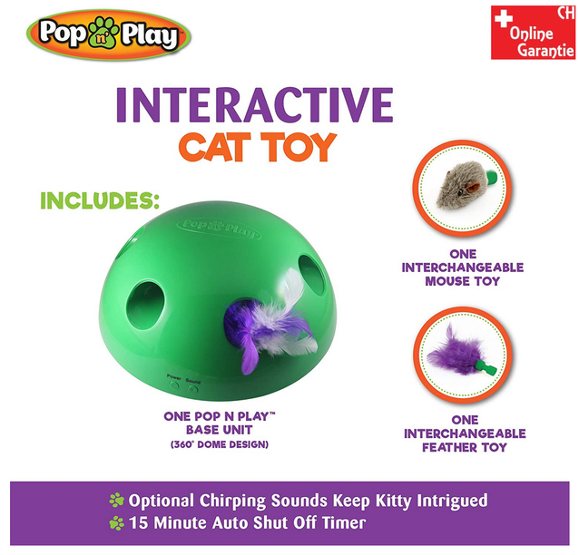 Interaktives Katzenspielzeug Pop N' Play Katzen Spielzeug Katz Maus und Federspielzeug Katze bekannt aus der TV Werbung Indoor Zuhause Deheimu