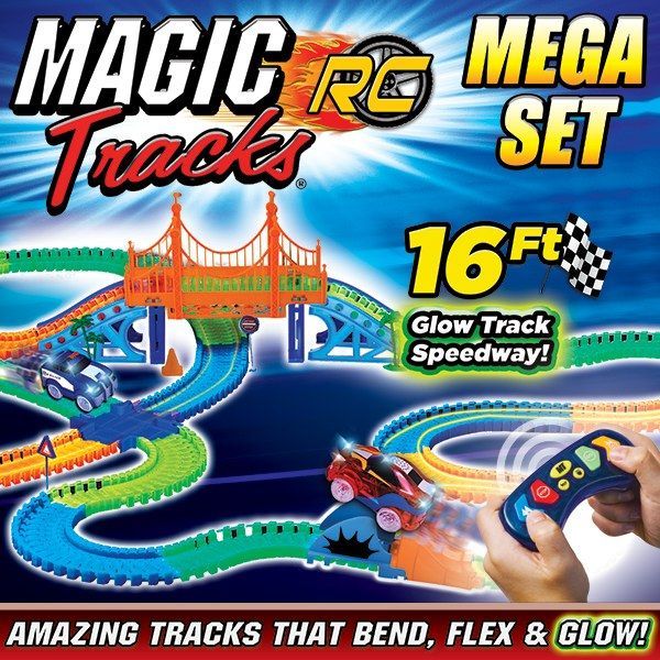 Magic Tracks RC Mega Set mit 2 ferngesteuerten Turbo Rennwagen Rennbahn Rannstrecke LED Glow leuchtet im Dunkeln Kind Kinder Spielzeug Weihnachten