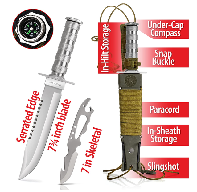 Maxam 12 tlg. Survival Messer Set berleben Knife berlebensmesserset Kompass Outdoor Camping Jagd Neu