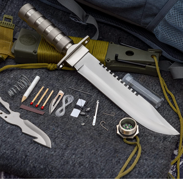Maxam Profi Rambo Messer Survival 12tlg. Überlebensmesser Kompass Set für Überleben Jäger Wanderer Outdoor Camping Reisen Campen Outdoor Tool Zubehör Gadget