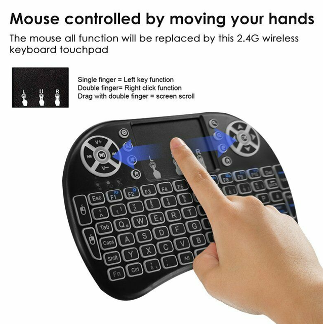 Mini Funk Tastatur Schweiz QWERTZ Keyboard Wireless 2.4 GHZ TV Smartphone Android iOS Hintergrundbeleuchtung Wireless