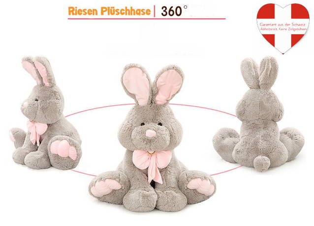 Plschtier Hase graues Hschen XXL Premium Kuscheltier ca. 120 cm Ostern Geschenk Osterhase Schleife Kind Kinder