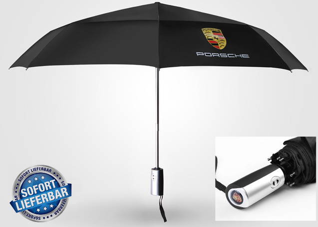 Porsche Auto Fan Regenschirm Taschenschirm Schwarz Wasserfest 