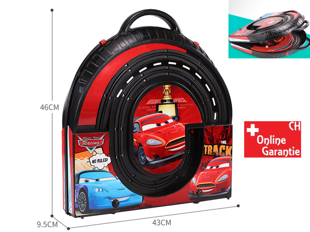 Portable Rennbahn im Koffer Car Cars Racing Auto Rennstrecke Geschenk Kinder Junge Koffer Reifen