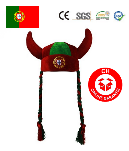 Portugal Fan Kappe Mütze Hut Wikinger Helm Zöpfen Fussball WM EM Fanshop