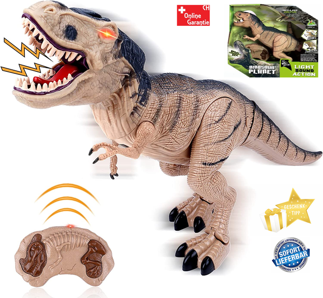 RC Ferngesteuerter Dinosaurier T-Rex, Gehfunktion, Sound- und Lichteffekte inkl. Fernsteuerung Dino Kinder Spielzeug Geschenk Weihnachten Geburtstag