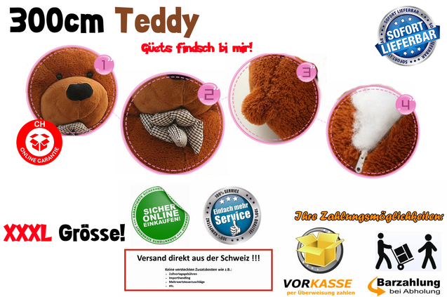 Riesen Teddybr 300cm 3m Plsch Br Plschbr Teddy Kuscheltier Kuschelbr Brchen Ted Geschenk XXL XXXL Kind Kinder Frau Freundin Weihnachten Geburtstag