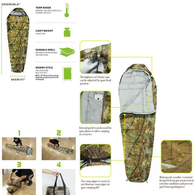 Schlafsack Mumienschlafsack flecktarn Camping Militär -10°C Zelt Neu Jagd Zubehör Mumien Schlaf Sack Camouflage Camoflage 4 Jahreszeiten geeignet