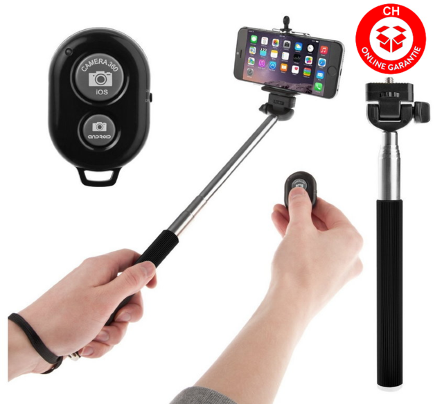 Selfie Stick Bluetooth Selfie Stange Self-portrait Monopod 3in1 Android Samsung Sony HTC iPhone iOS Foto Stick Auslöser Natel Handy Smartphone Neu Set