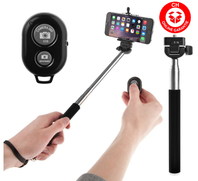 Selfie Stick Bluetooth Selfie Stange Self-portrait Monopod 3in1 Android Samsung Sony HTC iPhone iOS Foto Stick Auslser Natel Handy Smartphone Neu Set