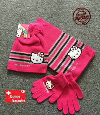 Hello Kitty Hellokitty HK Cap Mütze Beanie Handschuhe Handschuhen Schal Mädchen Girl Winter Set Fan Kleidung Pink Rosa 