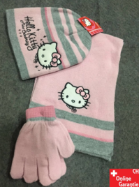 Hello Kitty Kinder Winter-Set 3 tlg. Winter-Mütze, Schal & Handschuhe - Einheitsgrösse für Kinder Mädchen Fan Hellokitty HK