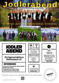 Der Jodlerklub Blüemlisalp Scharnachtal lädt um 20:15 Uhr ins Kirchgemeindehaus Reichenbach ein.<b