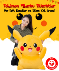 Pokémon Pikachu Plüsch Plüschtier Pokemon 120cm XXL Gross Geschenk Kind Frau Fan TV Serie Kino Kult Gelb Pika