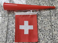 Schweiz Trompete Fantröte Fan Zubehör Fanartikel Accessoires Flagge Fussball Hockey WM EM Support Stadion Hopp Schwiiz Switzerland Gadget