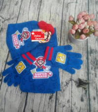 Super Mario Bros. Fan Set 3 tlg Set bestehend aus: Schal, Mütze und Handschuhe Kind Kinder Fan